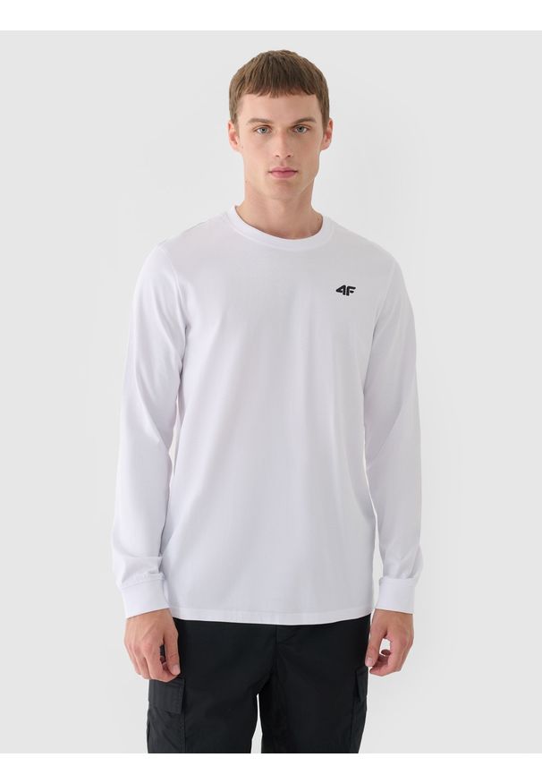 4f - 4F Longsleeve regular gładki męski - biały M. Okazja: na co dzień. Kolor: biały. Materiał: dzianina, bawełna, jersey. Długość rękawa: długi rękaw. Długość: długie. Wzór: gładki. Styl: klasyczny, sportowy, casual