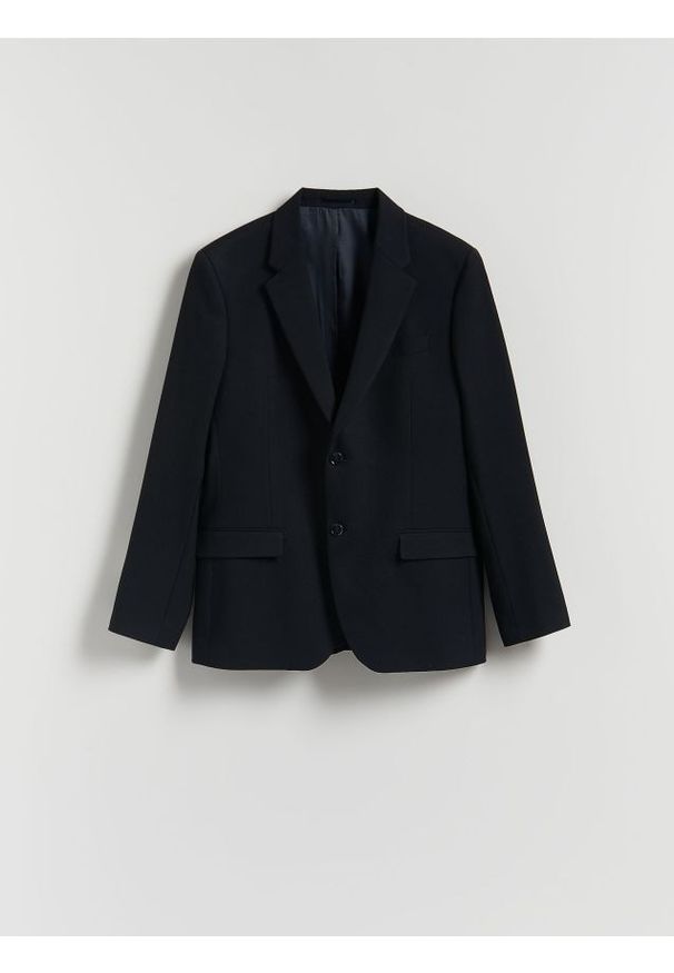 Reserved - Marynarka slim fit z wiskozą - granatowy. Kolor: niebieski. Materiał: wiskoza
