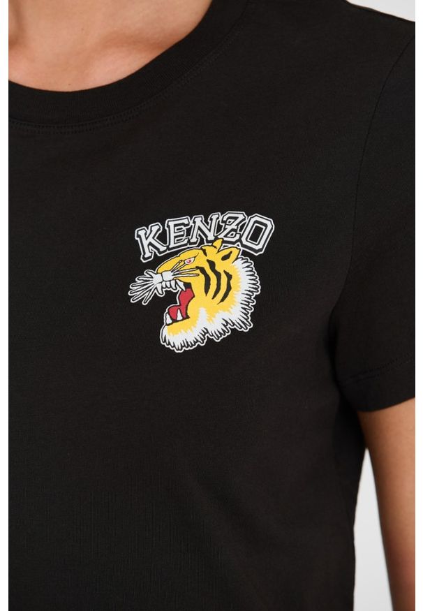 Kenzo - KENZO Czarny damski t-shirt WITH 'TIGER VARSITY' PRINT, Rozmiar XS. Kolor: czarny. Wzór: nadruk