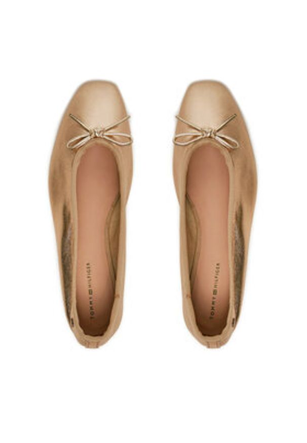 TOMMY HILFIGER - Tommy Hilfiger Baleriny Ballerina Soft Leather Metallic FW0FW08452 Złoty. Kolor: złoty. Materiał: skóra