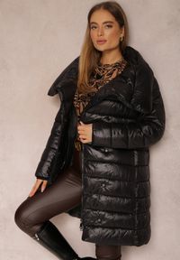 Renee - Czarna Kurtka z Szerokim Kołnierzem i Wiązanym Paskiem Proswetel. Okazja: na co dzień. Typ kołnierza: golf. Kolor: czarny. Materiał: tkanina. Sezon: zima. Styl: klasyczny, casual, elegancki #3