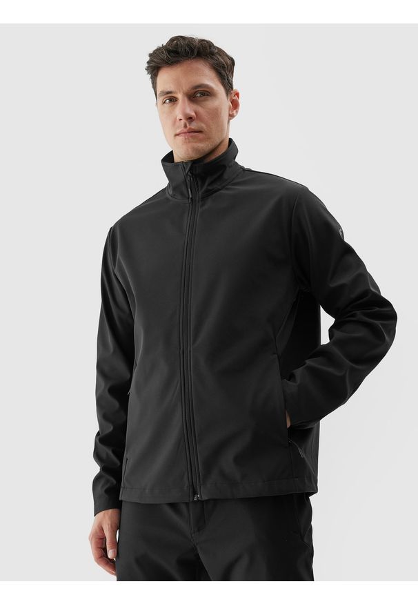 4f - 4F Kurtka softshell wiatroodporna membrana 5000 męska - czarna M. Typ kołnierza: kołnierzyk stójkowy. Kolor: czarny. Materiał: softshell. Technologia: Windstopper. Sezon: zima. Sport: wspinaczka