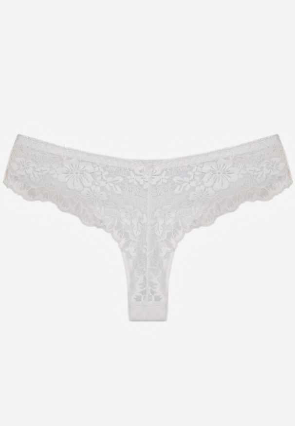 Renee - Białe Majtki Stringi Ozdobione Koronką Phisoris. Kolor: biały. Materiał: koronka. Wzór: koronka, aplikacja