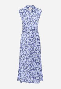 Born2be - Niebieska Koszulowa Sukienka w Zwierzęcy Print Zapinana na Guziki z Materiałowym Paskiem Vespia. Okazja: na imprezę. Typ kołnierza: dekolt w kształcie V. Kolor: niebieski. Materiał: materiał. Wzór: motyw zwierzęcy, nadruk. Typ sukienki: koszulowe. Styl: klasyczny, elegancki #7