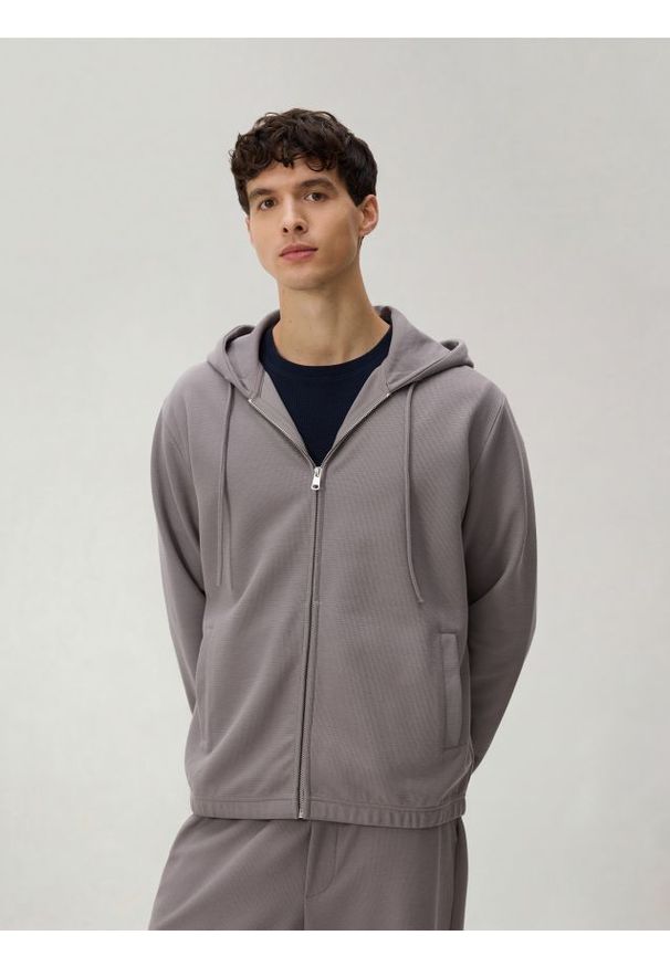 Reserved - Rozpinana bluza z kapturem - brązowy. Kolor: brązowy. Materiał: dzianina, bawełna