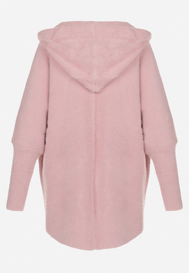 Born2be - Różowy Płaszcz Wełniany Oversize Zasuwany z Kapturem Palila. Typ kołnierza: kaptur. Kolor: różowy. Materiał: wełna