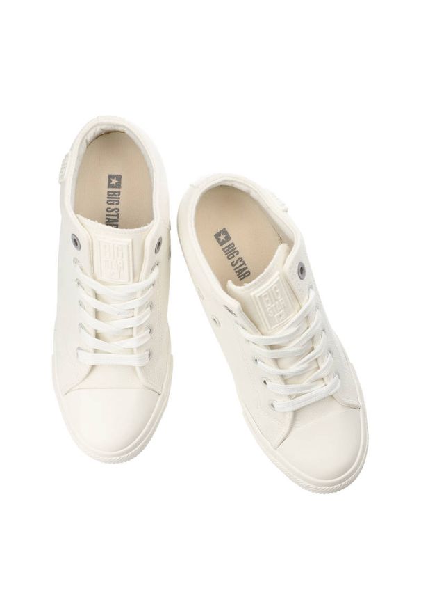 Big-Star - Białe Sneakersy Big Star Damskie Modne Obuwie. Okazja: na uczelnię, na spacer, na co dzień. Kolor: biały. Materiał: materiał. Szerokość cholewki: normalna. Styl: casual
