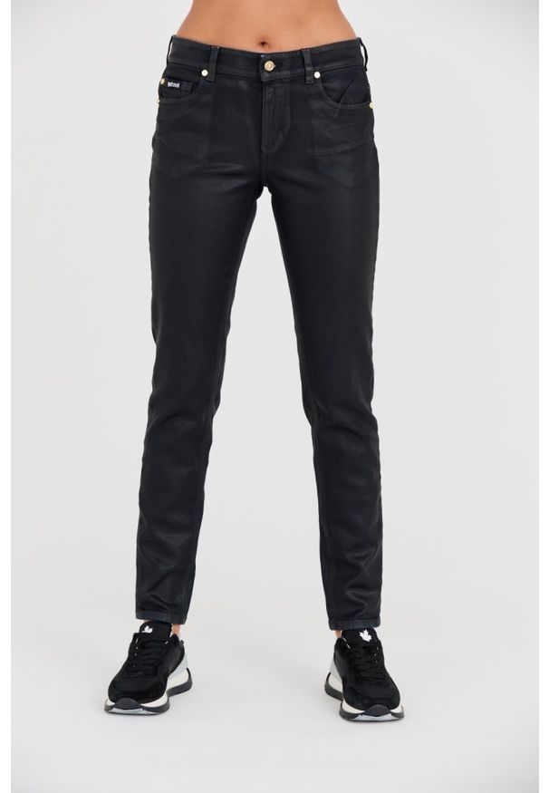 Just Cavalli - JUST CAVALLI Skinny Czarne damskie jeansy z połyskiem, Rozmiar 28. Kolor: czarny