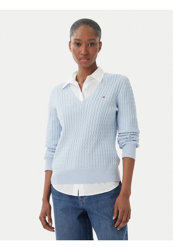 TOMMY HILFIGER - Tommy Hilfiger Sweter WW0WW44987 Niebieski jasny Regular Fit. Kolor: niebieski. Materiał: bawełna