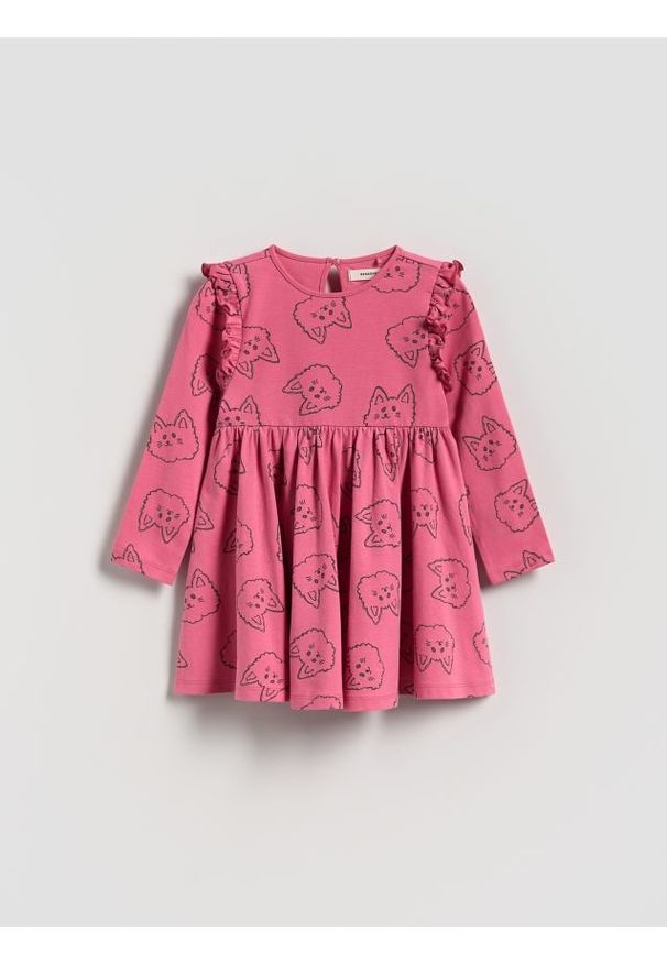 Reserved - Bawełniana sukienka z nadrukiem - różowy. Kolor: różowy. Materiał: bawełna. Wzór: nadruk