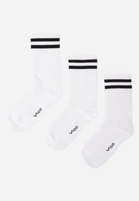 Born2be - Białe Skarpety za Kostkę z Bawełny 3-Pack Ozdobione Napisem i Paskami Bololi. Kolor: biały. Materiał: bawełna. Wzór: aplikacja, napisy #1