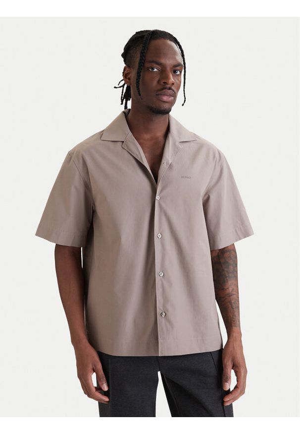 Hugo - HUGO Koszula Espino 50560580 Beżowy Oversize. Kolor: beżowy. Materiał: bawełna