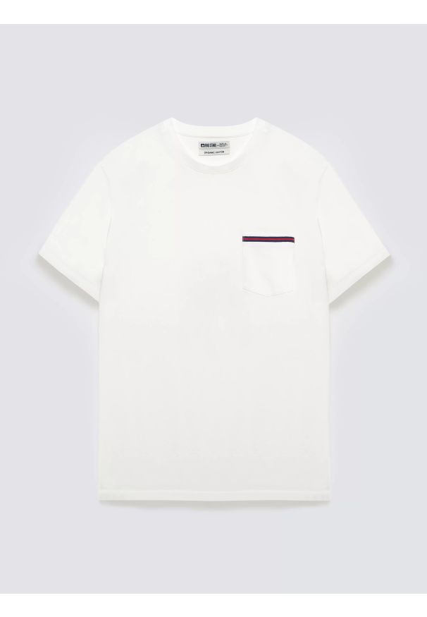 Big-Star - Koszulka męska z kieszonką biała Toms 100. Okazja: na co dzień. Kolor: biały. Materiał: dzianina, bawełna. Wzór: aplikacja. Styl: casual