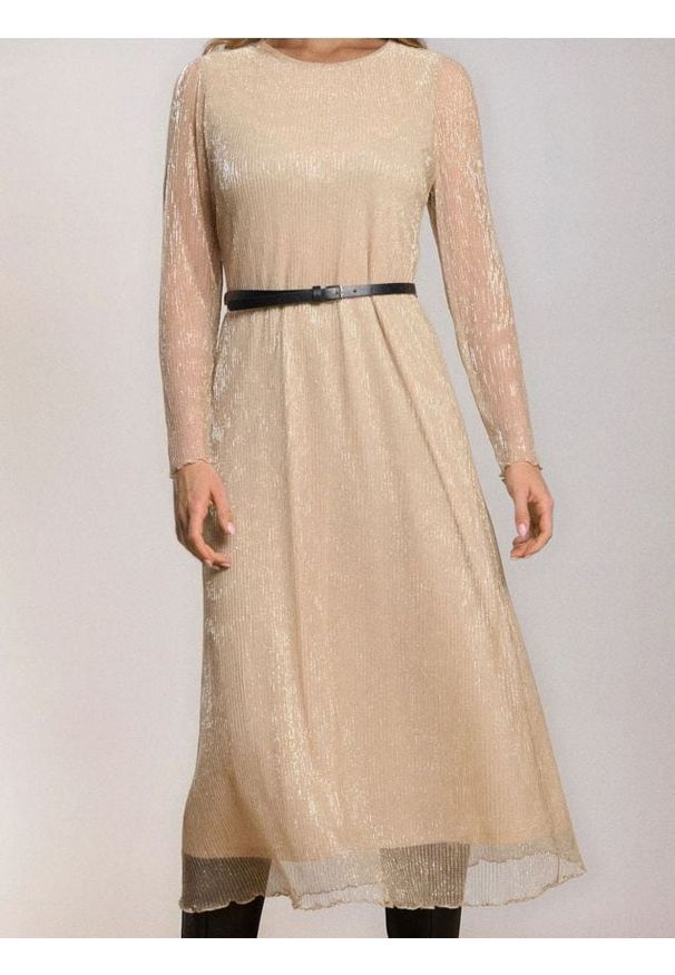 Sinsay - Elegancka sukienka szmizjerka z paskiem - złoty. Kolor: złoty. Typ sukienki: szmizjerki. Styl: elegancki