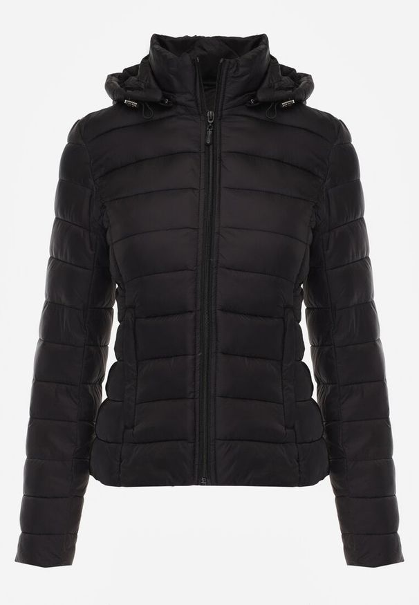 Renee - Czarna Pikowana Kurtka Przejściowa o Taliowanym Kroju z Odpinanym Kapturem Elzinnora. Kolor: czarny. Materiał: jeans, nylon