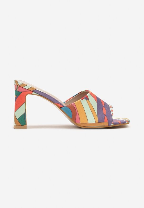 Born2be - Zielono-Pomarańczowe Klapki na Słupkowym Obcasie w Stylu Boho Xiretta. Kolor: zielony. Sezon: lato. Obcas: na obcasie. Styl: boho. Wysokość obcasa: średni