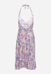 Born2be - Niebieska Bawełniana Sukienka z Wiązaniem na Szyi i Plecach Risalliem. Kolor: niebieski. Materiał: bawełna. Typ sukienki: rozkloszowane #7