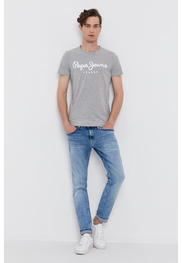 Pepe Jeans - T-shirt. Okazja: na co dzień. Kolor: szary. Materiał: dzianina. Wzór: nadruk. Styl: casual