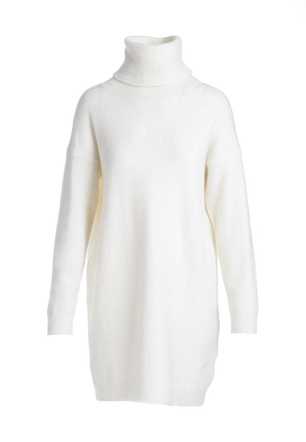 Born2be - Biała Sukienka Dzianinowa Classificator. Okazja: na co dzień. Typ kołnierza: golf. Kolor: biały. Materiał: dzianina. Długość rękawa: długi rękaw. Sezon: zima, jesień. Typ sukienki: proste. Styl: casual