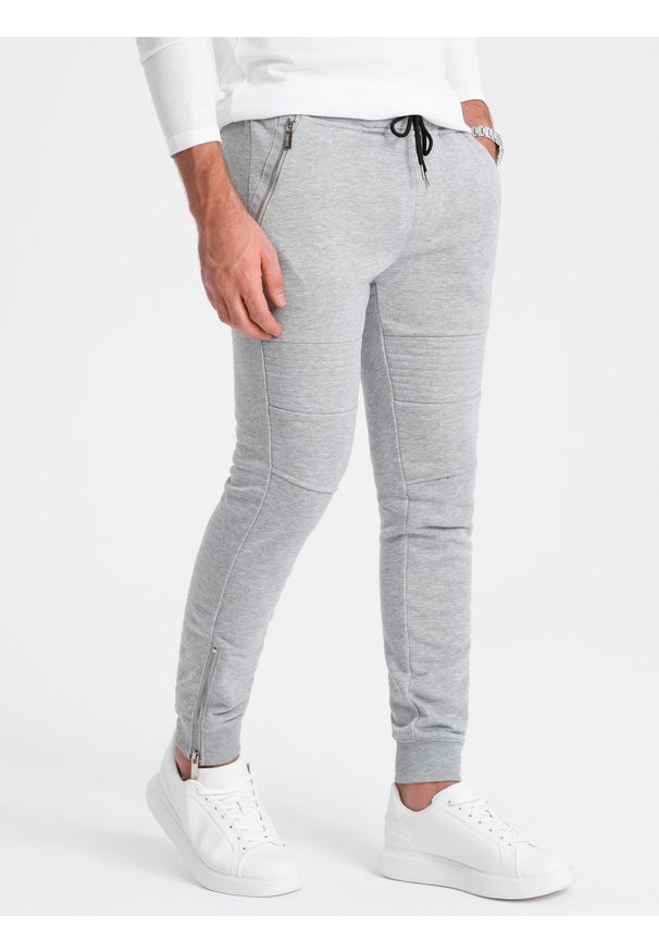 Ombre Clothing - Spodnie męskie dresowe typu jogger - szary melanż V2 - Rozmiar: XL. Kolor: szary. Materiał: dresówka. Wzór: melanż. Styl: elegancki