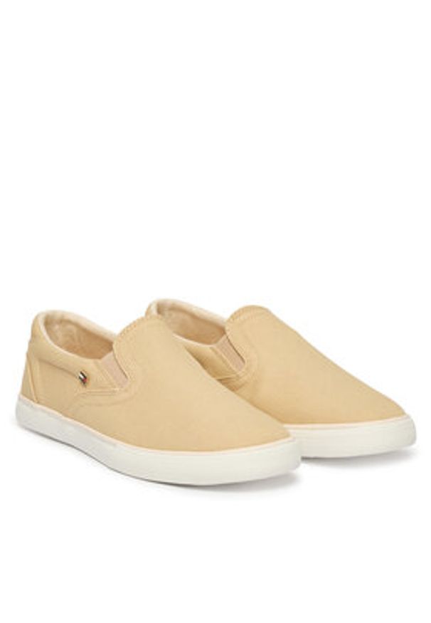 TOMMY HILFIGER - Tommy Hilfiger Tenisówki Th Low Profile Slip On FW0FW09103 Beżowy. Zapięcie: bez zapięcia. Kolor: beżowy. Materiał: materiał
