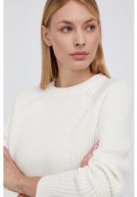 Calvin Klein - Sweter wełniany. Okazja: na co dzień. Kolor: beżowy. Materiał: wełna. Długość rękawa: długi rękaw. Długość: długie. Styl: casual #5
