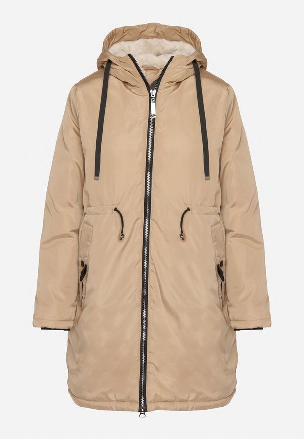 Born2be - Ciemnobeżowa Klasyczna Kurtka Parka z Futrzaną Wyściółką Olenevia. Okazja: na co dzień. Kolor: beżowy. Materiał: futro. Styl: klasyczny