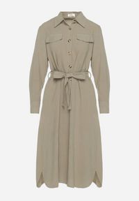 Born2be - Zielona Bawełniana Sukienka Koszulowa z Wiązanym Paskiem Zintrona. Okazja: na co dzień. Kolor: zielony. Materiał: bawełna. Typ sukienki: koszulowe. Styl: casual #3