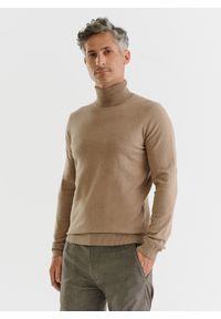 Pako Lorente - Gładki basicowy golf męski w kolorze beżowym. Typ kołnierza: golf. Kolor: beżowy. Materiał: bawełna, poliamid, elastan. Wzór: gładki. Sezon: jesień #4