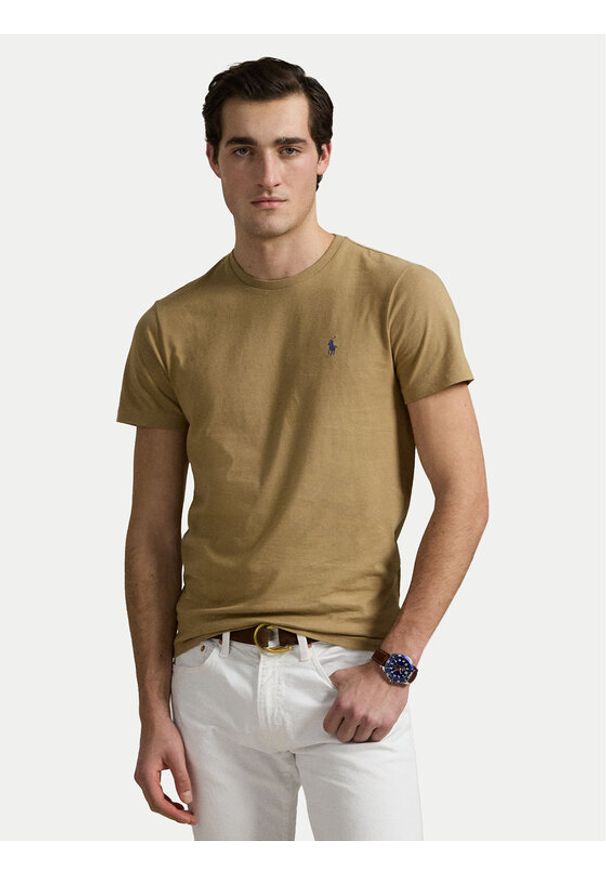 Polo Ralph Lauren T-Shirt 710671438429 Beżowy Custom Slim Fit. Typ kołnierza: polo. Kolor: beżowy. Materiał: bawełna
