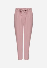 Born2be - Różowe Spodnie z Wiązanym Paskiem Paper Bag Biras. Okazja: na co dzień. Kolor: różowy. Materiał: materiał. Styl: casual #3