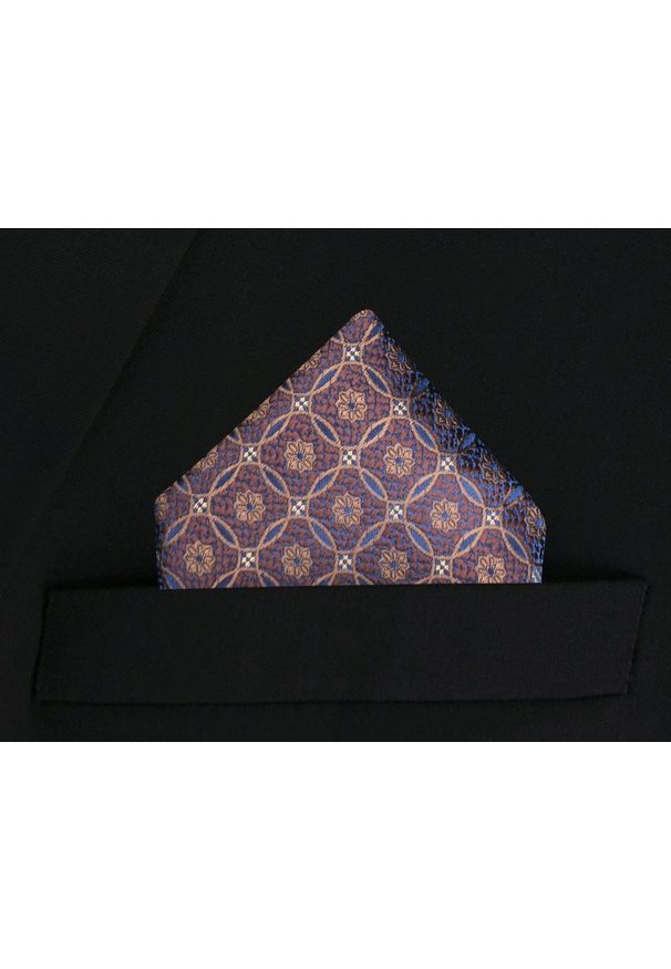 Poszetka Męska, Elegancka - Alties - Geometryczny Wzór, Odcienie Brązu. Kolor: brązowy, beżowy, wielokolorowy. Materiał: poliester. Wzór: geometria