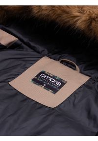 Ombre Clothing - Kurtka męska parka zimowa - jasnobrązowa V6 OM-JALJ-0132 - M. Kolor: brązowy. Materiał: poliester, futro. Długość: długie. Wzór: aplikacja. Sezon: zima #8