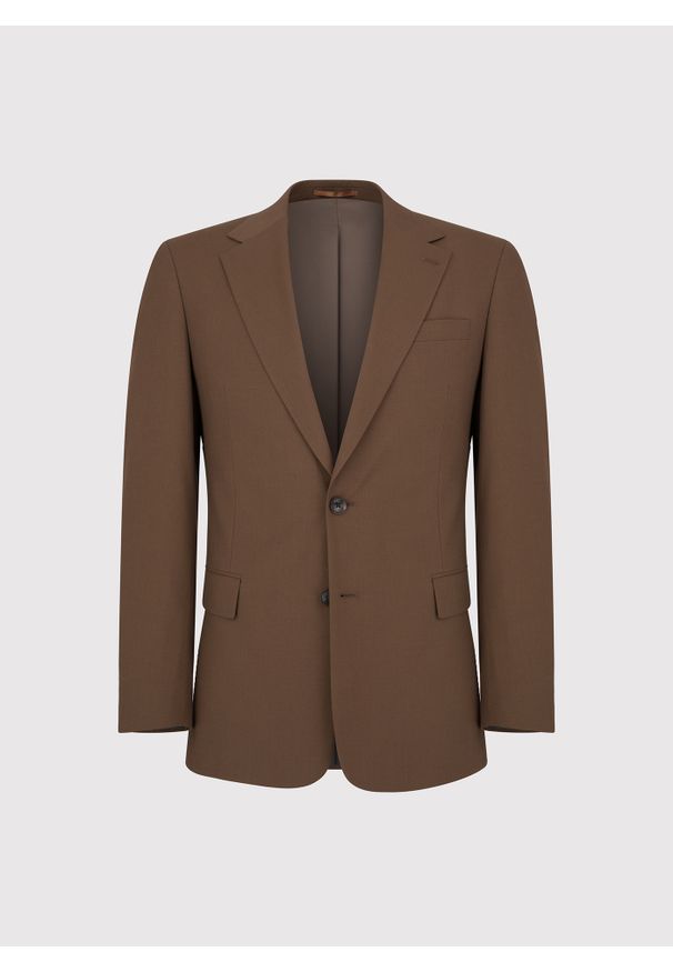 Pako Lorente - PAKO LORENTE - Gładka brązowa marynarka garniturowa. Okazja: na spotkanie biznesowe. Kolor: brązowy. Materiał: poliester, elastan, wiskoza. Wzór: gładki. Styl: młodzieżowy, biznesowy