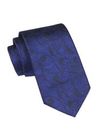 Krawat Męski - Alties - Ciemnoniebieski z Czarnym Motywem Kwiatowym. Kolor: niebieski. Materiał: tkanina. Wzór: kwiaty. Styl: elegancki, wizytowy