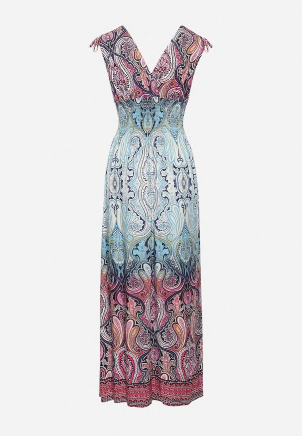 Born2be - Jasnoniebieska Sukienka Boho na Lato ze Sznurkami na Ramionach i Gumką w Talii Aharleta. Kolor: niebieski. Sezon: lato. Styl: boho