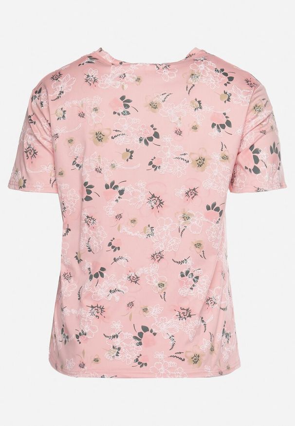 Born2be - Różowy T-shirt Koszulka z Krótkim Rękawem w Kwiaty Nleessa. Okazja: na co dzień. Kolekcja: plus size. Kolor: różowy. Materiał: jeans. Długość rękawa: krótki rękaw. Długość: krótkie. Wzór: kwiaty. Styl: elegancki, casual