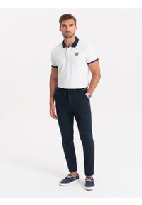 Ombre Clothing - Dzianinowe spodnie męskie z gumką w pasie - granatowe V3 OM-PACP-0116 - XXL. Kolor: niebieski. Materiał: dzianina #1