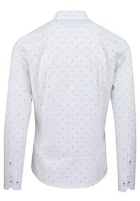 Męska Koszula, Taliowana (Slim Fit) - Rigon - Biała, Delikatny Wzór. Okazja: do pracy, na spotkanie biznesowe. Kolor: biały. Materiał: bawełna, poliester, elastan. Długość rękawa: długi rękaw. Długość: długie. Styl: wizytowy, elegancki, biznesowy #3