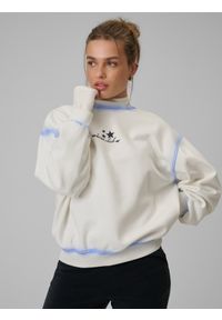 4f - 4F Bluza dresowa regular bez kaptura damska - biała M. Okazja: na co dzień. Typ kołnierza: bez kaptura. Kolor: beżowy. Materiał: dresówka. Styl: vintage, casual #1