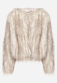 Born2be - Biała Futrzana Kurtka z Cieniowanym Wzorem Tusvella. Okazja: na co dzień. Kolor: biały. Materiał: futro. Styl: klasyczny, casual #6