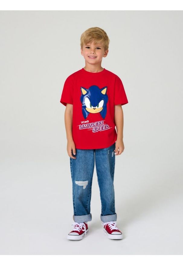Sinsay - Koszulka z aplikacją Sonic the Hedgehog: Modern - czerwony. Kolor: czerwony. Wzór: aplikacja