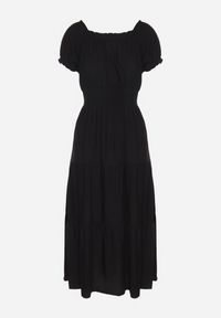 Born2be - Czarna Sukienka o Rozkloszowanym Kroju z Dekoltem Typu Łódka Miranea. Okazja: na co dzień. Kolor: czarny. Materiał: jeans. Typ sukienki: proste, rozkloszowane. Styl: casual, klasyczny #2