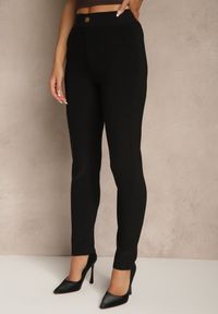 Renee - Czarne Dopasowane Spodnie High Waist z Gumką w Pasie Wedvira. Okazja: na co dzień. Stan: podwyższony. Kolor: czarny. Styl: casual, elegancki #5