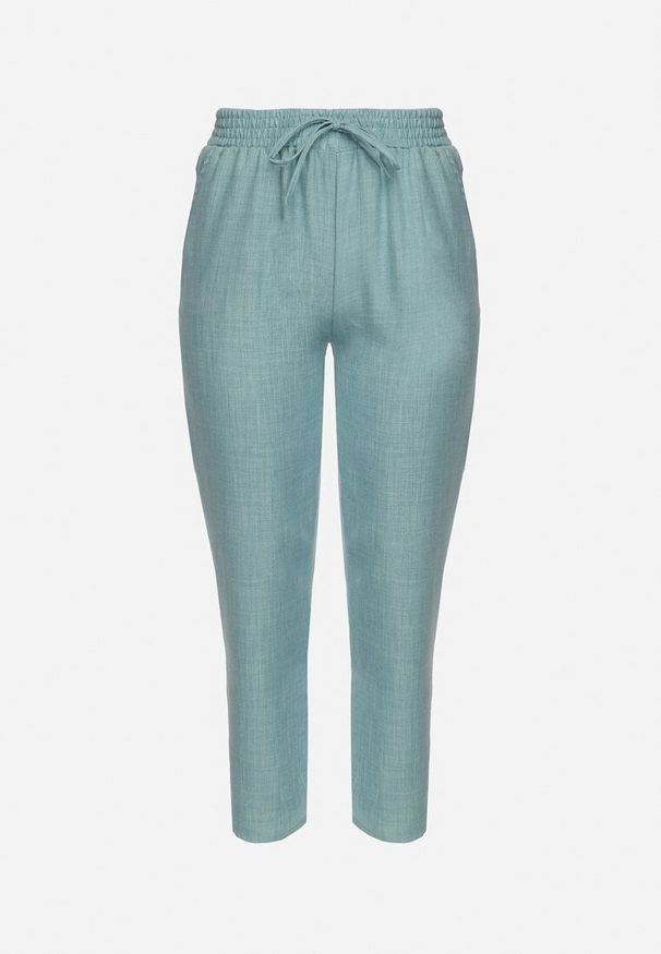 Born2be - Miętowe Spodnie z Wiązaniem w Pasie i Kieszeniami Truvolia. Okazja: na spotkanie biznesowe, na co dzień. Kolor: miętowy. Styl: biznesowy, casual, elegancki