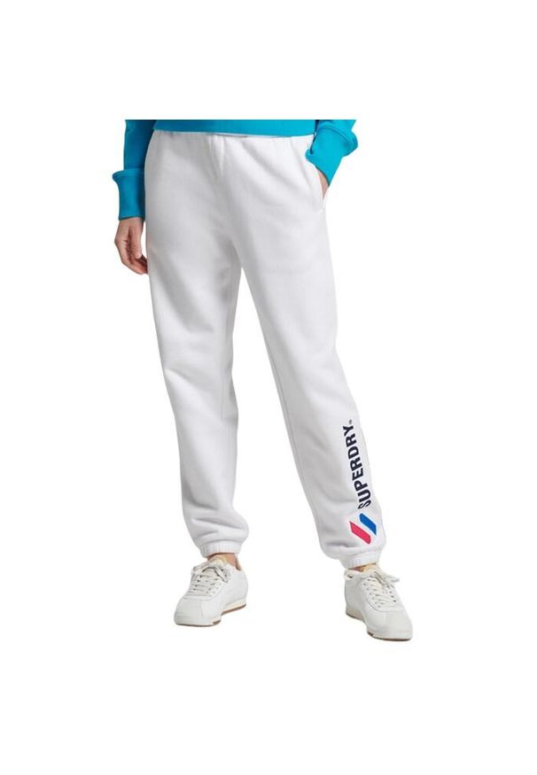 Spodnie turystyczne damskie Superdry Code Applique dresowe. Kolor: biały. Materiał: bawełna
