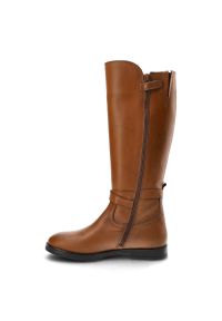 TOMMY HILFIGER - Brązowe Kozaki Damskie Tommy Hilfiger Eleganckie Skórzane Buty. Zapięcie: pasek. Kolor: brązowy. Materiał: skóra. Szerokość cholewki: normalna. Obcas: na obcasie. Styl: elegancki. Wysokość obcasa: niski