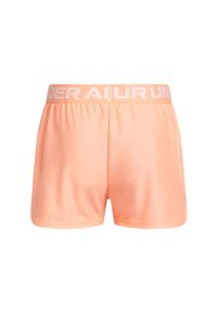 Spodenki sportowe dziewczęce Under Armour Play Up Solid Shorts - pomarańczowe. Kolor: pomarańczowy. Materiał: dzianina, materiał, poliester. Wzór: kolorowy, napisy