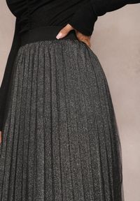 Renee - Czarno-Srebrna Spódnica Voloelle. Kolor: czarny. Materiał: dzianina. Styl: glamour, klasyczny, elegancki