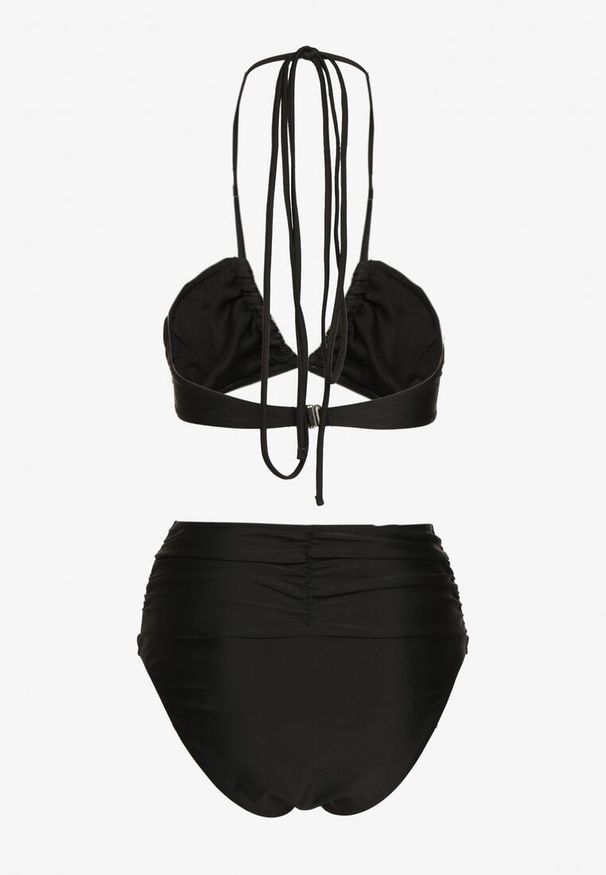 Born2be - Czarne Bikini 2-Częściowe Stanik Wiązany na Szyi Figi z Podwyższonym Stanem Tegelia. Stan: podwyższony. Kolor: czarny. Wzór: aplikacja